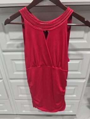 White House Black Market Sleeveless Red Top with Embellished Neckline